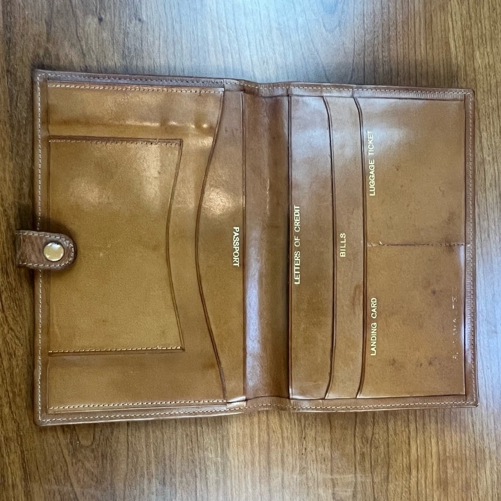 Vintage Old Travel Wallet Gold Lettering Passport Landing Card Luggage Ticket